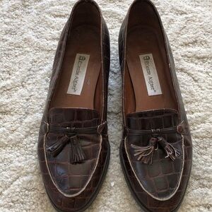 Vintage Etienne Aigner Croc-Embossed Tassel Loafers in Rich Brown
